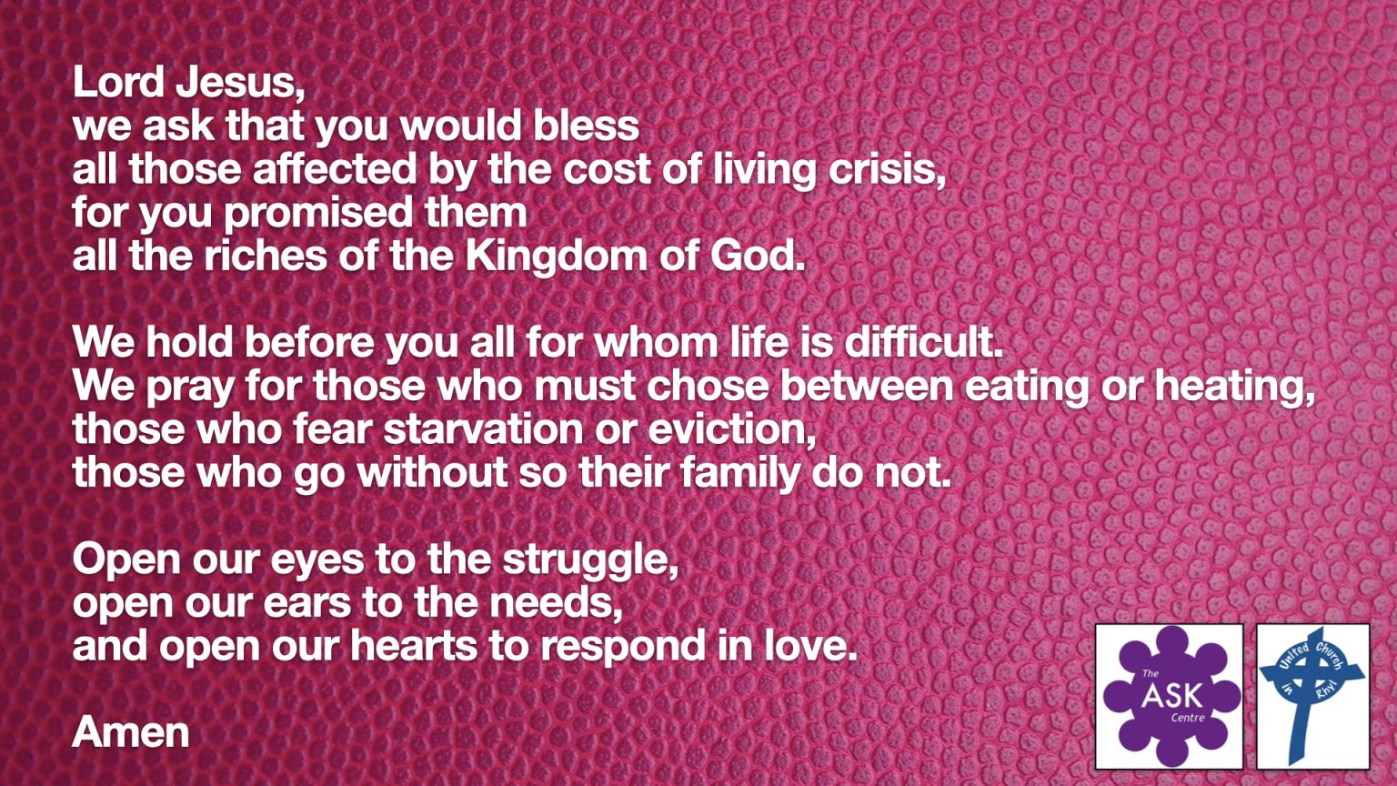 Prayer for those affected by the cost of living The United Church in Rhyl